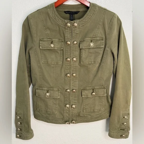 White House Black Market Olive Military Jacket Gold Buttons Utility Size 6 - Picture 1 of 15